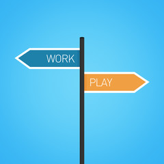 Work vs play choice road sign