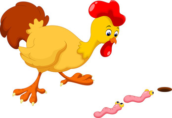 Hen and two worms