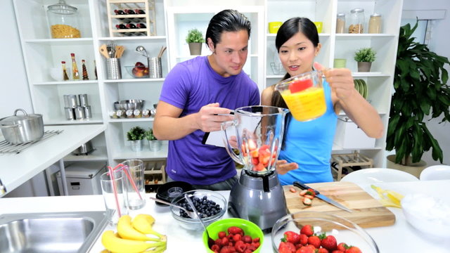 Healthy Lifestyle Ethnic Couple Recipe Organic Fruit Smoothie