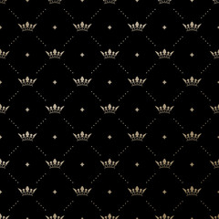Naklejka premium Seamless vector gold pattern with king crowns