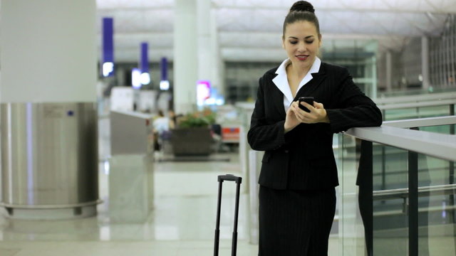City Airport Departure Caucasian Business Finance Woman Wireless Smart Phone 