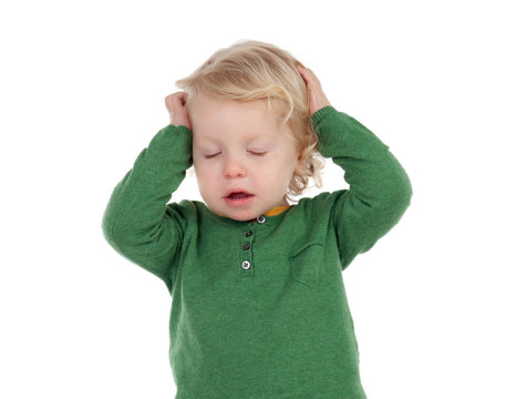 Adorable blond baby warried