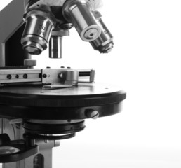 Microscope close-up, isolated on white