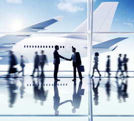 Silhouettes Business People Airport Partnership Concept