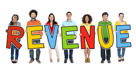 Fototapeta premium Diverse Group of People Holding Text Revenue Concept