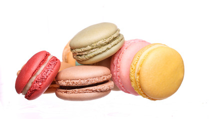 Colorful French Macarons isolated on white