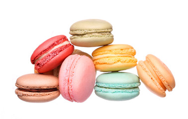 Colorful French Macarons isolated on white