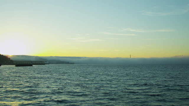 Sea fog sunset San Francisco Bay Golden Gate Bridge Tower, California, USA