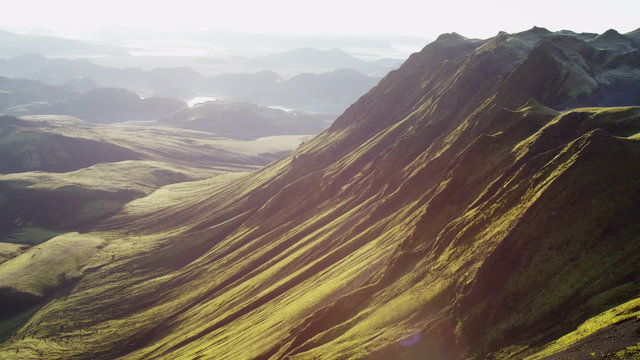 Aerial mountain region green highlands wilderness volcanic Iceland