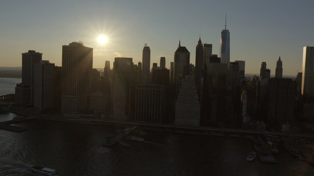 Aerial New York Manhattan World Trade Center sunset USA