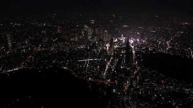 Aerial illuminated Buildings Tokyo city skyscrapers Minato Business district 