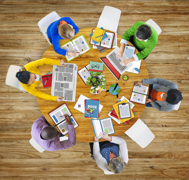 Aerial View People Teamwork Working Studying Concept