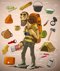Traveler and a set of things for travel