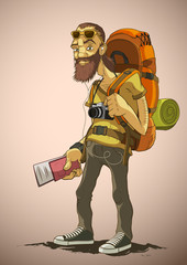 Bearded traveler with a large backpack