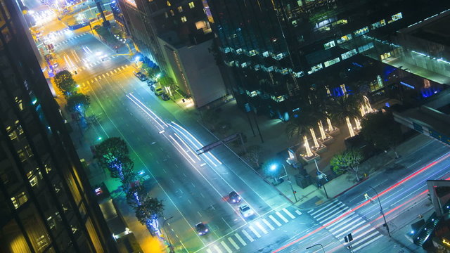 Time lapse Los Angeles commuter traffic illuminated Highway California USA