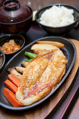 Japanese Lunch set Fish Steak with rice and salad