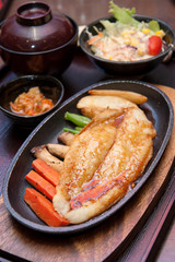 Japanese Lunch set Fish Steak with rice and salad