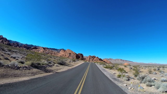 POV road drive desert landscape Valley of Fire Indian Reservation Nevada USA