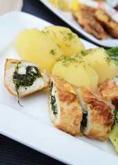 Chicken rolls with spinach and feta cheese