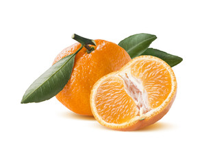 Mandarin and one half isolated on white background