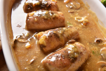 meat rolls with mushrooms sauce