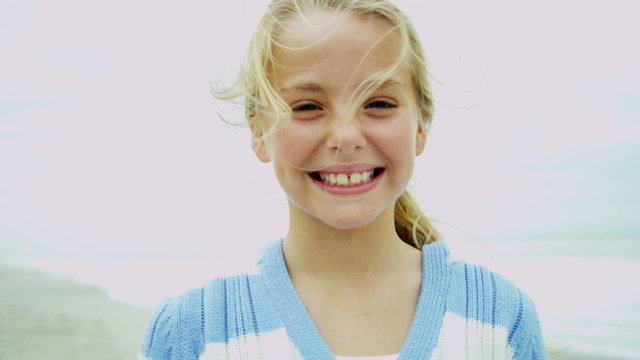 Close Up Portrait Young Caucasian Girl Smiling Online Social Media