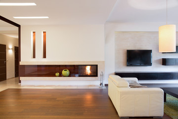 Living room with a fireplace