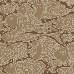 Vector seamless pattern with Fishes braun