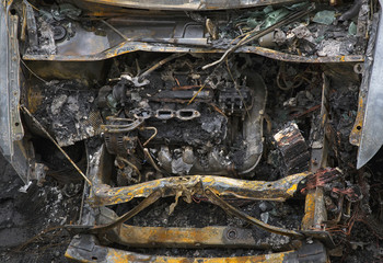 Burned-down car background