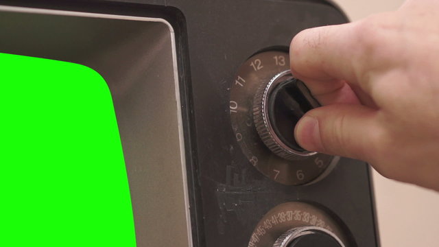 Retro TV Tuning Dial Turning Greenscreen