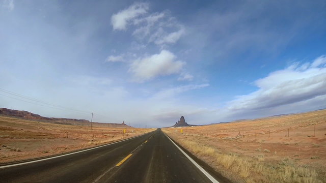 POV road driving desert winter landscape Monument Valley Arizona USA