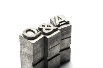 Q & A, Question and Answer letterpress block letter
