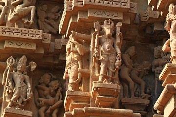 Fototapeta na wymiar Khajuraho temples and their erotic sculptures, India