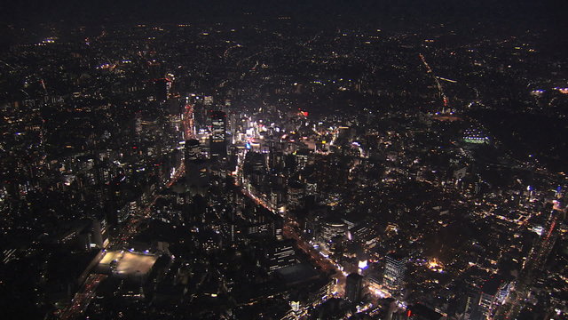 Aerial Metropolis night Tokyo  illuminated entertainment district Shinjuku Japan 