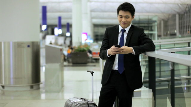 Male Asian Chinese Airport Flight Passenger Business Meeting Smart Phone 
