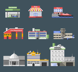 Fototapeta premium Government Flat Buildings Set