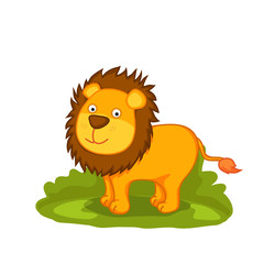 Cute cartoon of a lion on grey background.