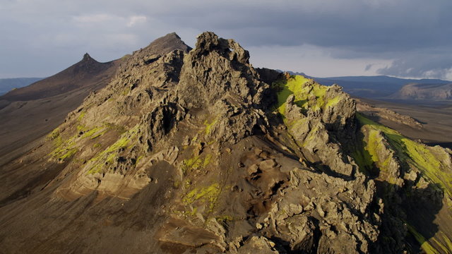 Aerial Icelandic Region Highlands  Wilderness Volcanic Rocky Peaks Green Travel 