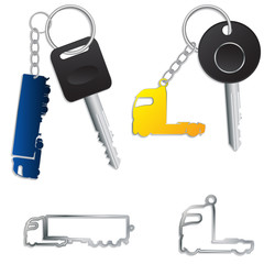 Semi truck key holders with keys and chains