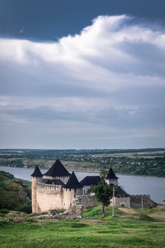 Khotyn fortress on a background of sky panorama