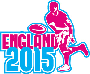 Rugby Player Passing Ball England 2015 Retro