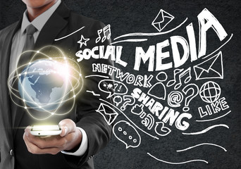 Businessman presenting global network media