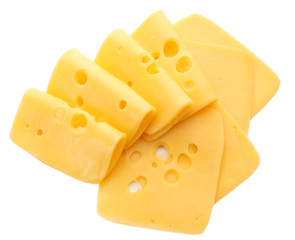 Sliced cheese isolated on white background