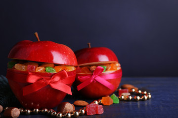 Red apples stuffed with dried fruits