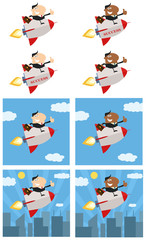Manager Flying On The Rocket And Giving Thumb Up. Flat Style