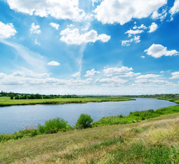sunny sky with clouds over river