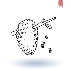 Honey bees and hive on tree branch. vector illustration