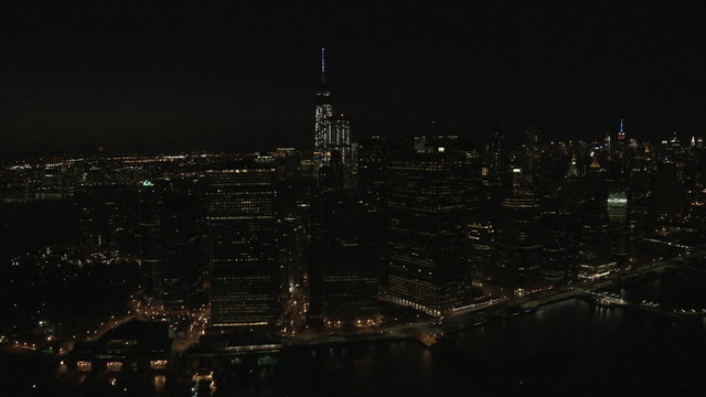 Aerial World Trade Center Manhattan Night Skyscrapers Financial District USA