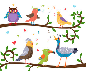 Singing birds on tree branches