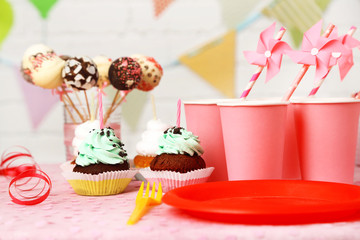 Prepared birthday table for children party